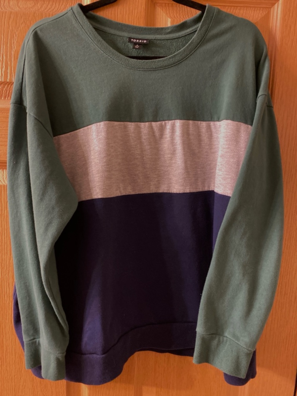 torrid Green, Grey & Navy Colorblock Pullover Sweatshirt